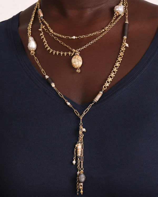 LAST ONE Layered Necklace Gold Wrapped Stones, Beads & Charms