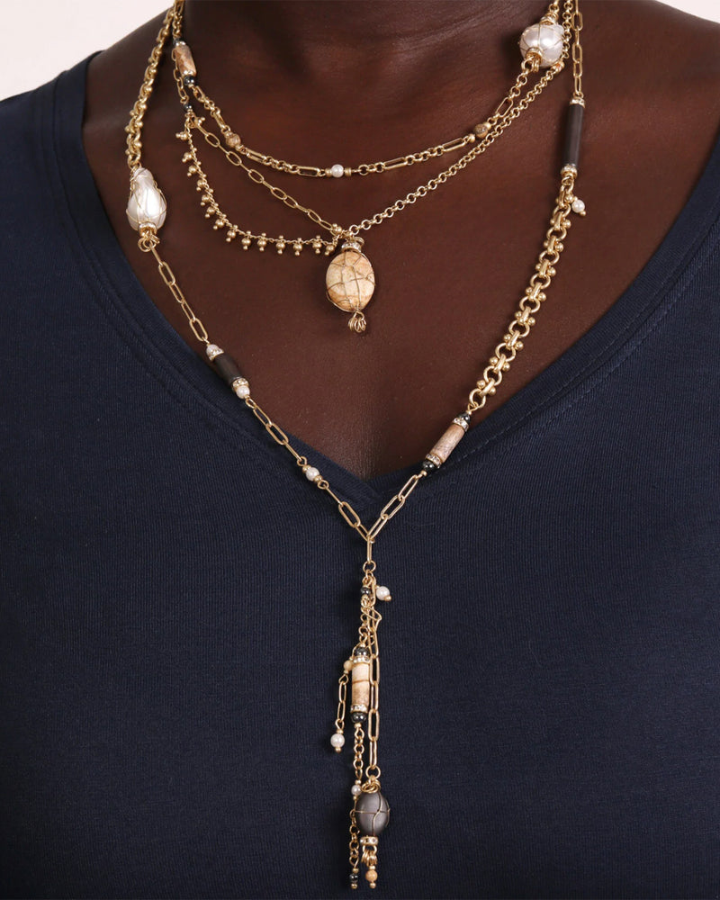 LAST ONE Layered Necklace Gold Wrapped Stones, Beads & Charms