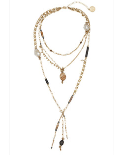 LAST ONE Layered Necklace Gold Wrapped Stones, Beads & Charms