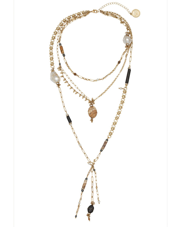 LAST ONE Layered Necklace Gold Wrapped Stones, Beads & Charms
