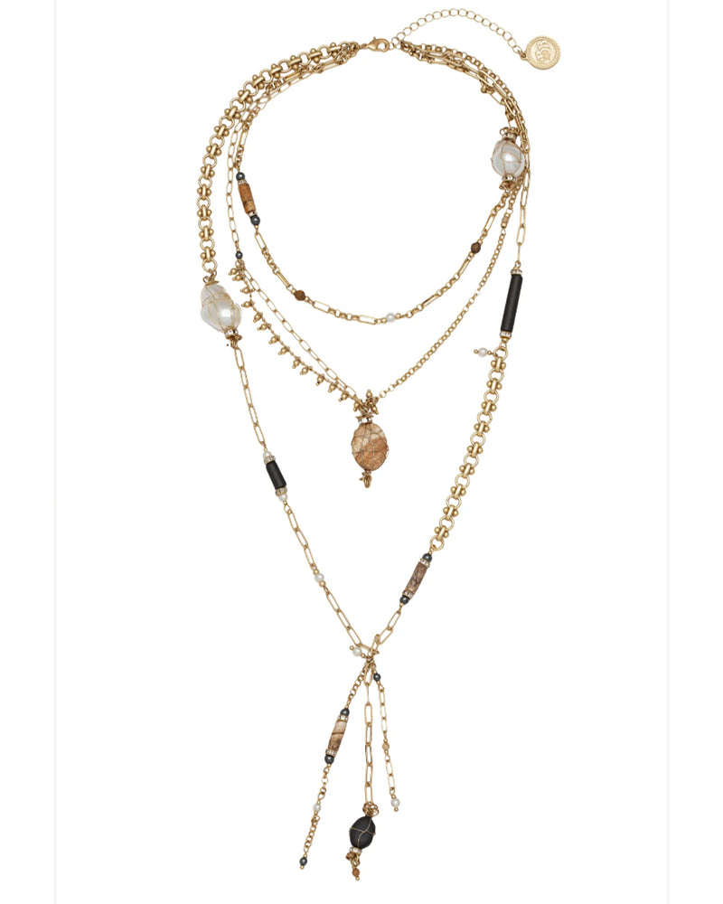 LAST ONE Layered Necklace Gold Wrapped Stones, Beads & Charms